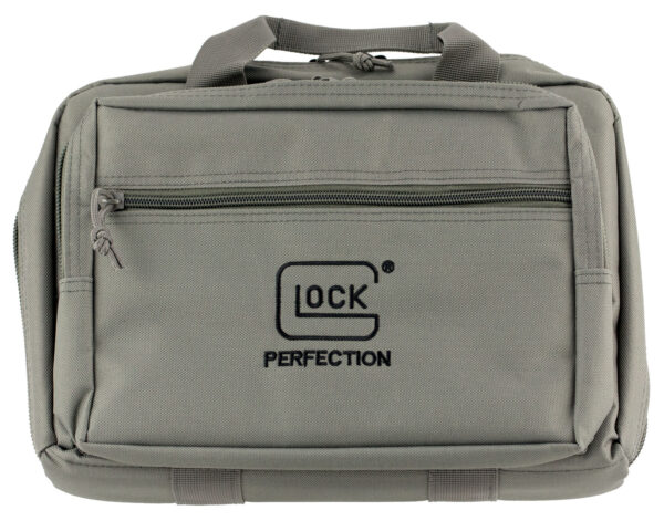 Glock AP60301 Double Pistol Case  Dual Padded Compartments, 5 Internal Mag Holders, 3 Zippered Compartments, Carry Handle, Gray, 12.5"x9.5"x4.5"
