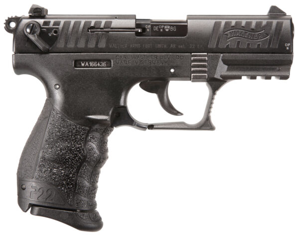 Walther Arms 5120700 P22 Q 22 LR Caliber with 3.42" Threaded Barrel, 10+1 Capacity, Black Finish Picatinny Rail Frame, Serrated Matte Black Tenifer Zinc Alloy Slide & Interchangeable Backstrap Grip