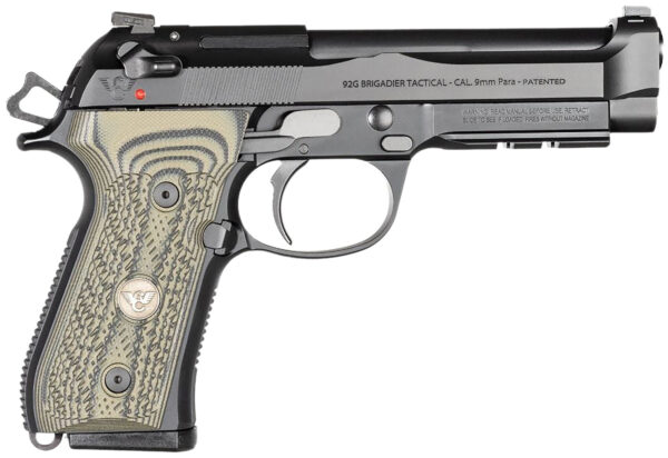 Wilson Combat BER92BRIG9 92G Brigadier Tactical 9mm Luger 15+1 4.70" Target Crown Steel Barrel, Black Serrated Steel Slide, Black Steel Frame w/Picatinny Rail, Dirty Olive G10 Grip, Ambidextrous
