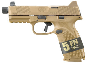 FN 66101652 509 Tactical Bundle 9mm Luger 10+1 4.50" Black Steel Threaded Barrel, Flat Dark Earth Optic Ready/Serrated SS Slide & Polymer Frame w/Picatinny Rail,  Ambidextrous, 5 Magazines