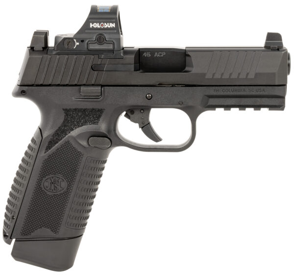 FN 66101916 545 MRD w/Optic Full Size 45 ACP 15+1 4.10" Black Target Crown Steel Barrel, Black PVD Optic Cut/Serrated Steel Slide & Polymer Frame w/Picatinny Rail, Holosun 407C Red Dot, Ambidextrous