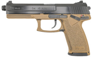 HK 81000869 Mark 23  45 ACP 10+1 5.87" Black Threaded Barrel, Black Cerakote Serrated Steel Slide, Flat Dark Earth Polymer Frame w/Accessory Rail, Textured Grip