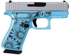 Glock UX4350204FRDAISYBLUE G43X FR Miss Daisy Sub-Compact Frame 9mm 10+1 3.41" Black GMB Barrel, Serrated Steel Slide, Blue Cerakote Polymer Frame w/Black Daisy Laser Engraving Grip, Front Rail