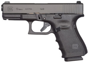 Glock UG1950203 G19 Gen4 Compact 9mm Luger 4.02" 15+1 Overall Black Finish with Steel Slide, Finger Grooved Rough Texture Interchangeable Backstraps Grip & Fixed Sights (US Made)