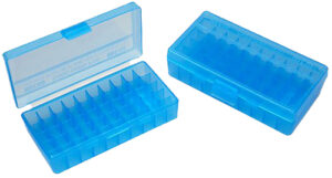 MTM Case-Gard P504524 Ammo Box Flip-Top Multi Caliber Handgun Clear Blue Polypropylene 50rd