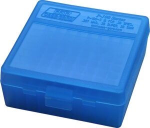 MTM Case-Gard P100324 Ammo Box Flip-Top Multi Caliber Handgun Clear Blue Polypropylene 100rd
