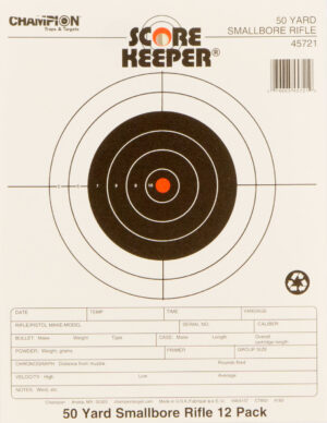 Champion Targets 45721 Score Keeper  Bullseye Paper 50 yds Small Bore Rifle 8.50" x 11" Black/Orange 12 PK