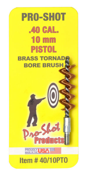 Pro-Shot 4010PTO Tornado Bore Brush .40/ 10mm Cal Pistol #8-32 Thread Brass Spiral Wound Loop